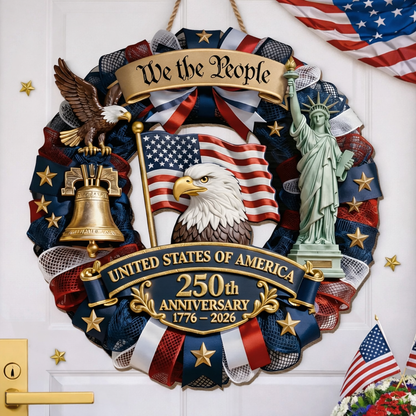 Wood Sign - America 250th Anniversary Gifts For Mom, Dad, Brother, Sister, Kids - Family Forever Unite
