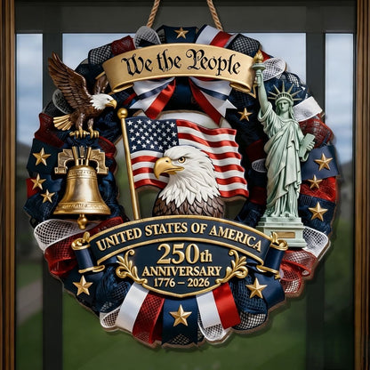 Wood Sign - America 250th Anniversary Gifts For Mom, Dad, Brother, Sister, Kids - Family Forever Unite